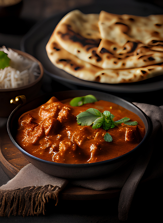 Delicious chicken curry with naan