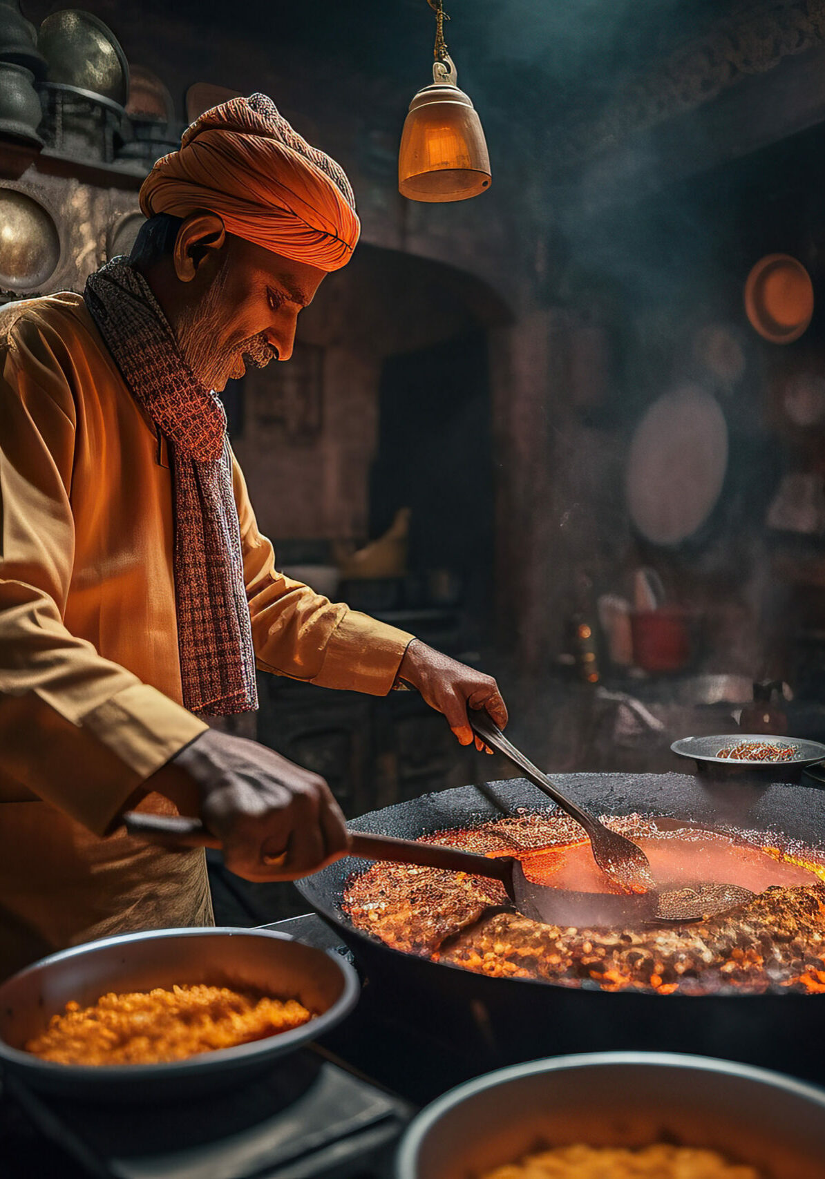 Exotic Flavors. Skilled Indian chef preparing a mouth-watering m
